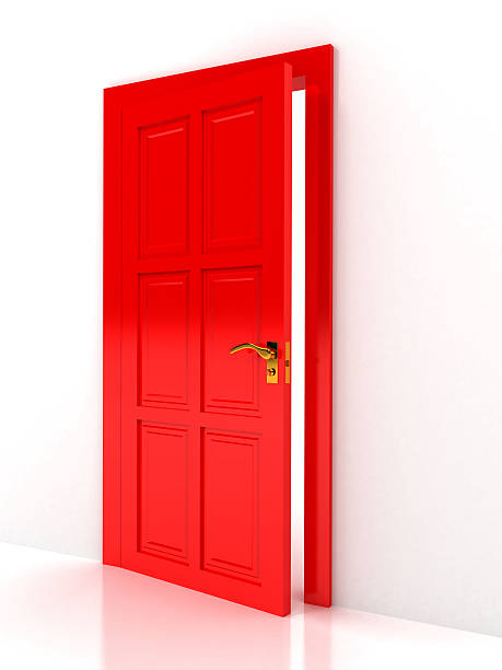puerta rojo sobre fondo blanco - blotty fotografías e imágenes de stock
