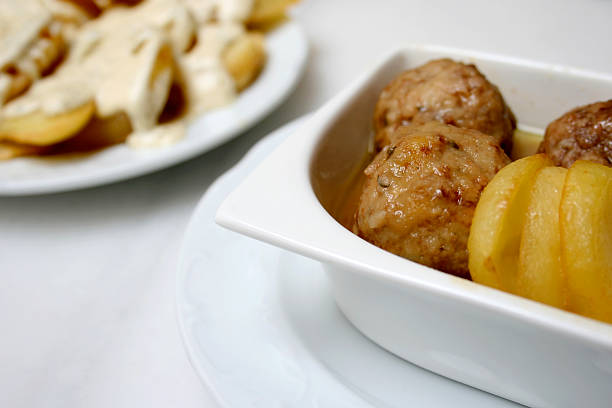 Meatball and potato tapas. stock photo