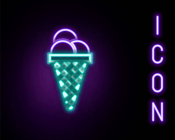 istock Glowing neon line Ice cream in waffle cone icon isolated on black background. Sweet symbol. Colorful outline concept. Vector 1773309760
