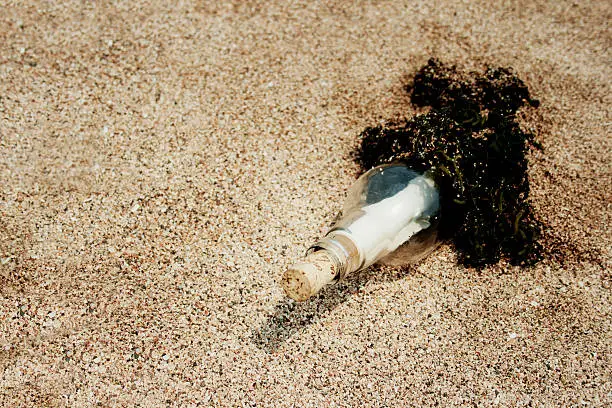 Photo of Message bottle sand background