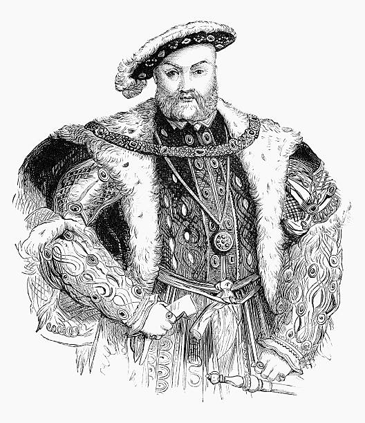 henry viii - tudor style king engraved image portrait stock illustrations