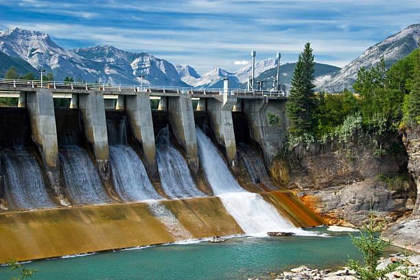 Dam of hydroelectric power plant Dam of hydroelectric power plant in Canadian Rockies dam photos stock pictures, royalty-free photos & images