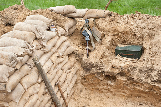 istock WW1 Trench, Sand bag wall and Lewis Gun 177332494