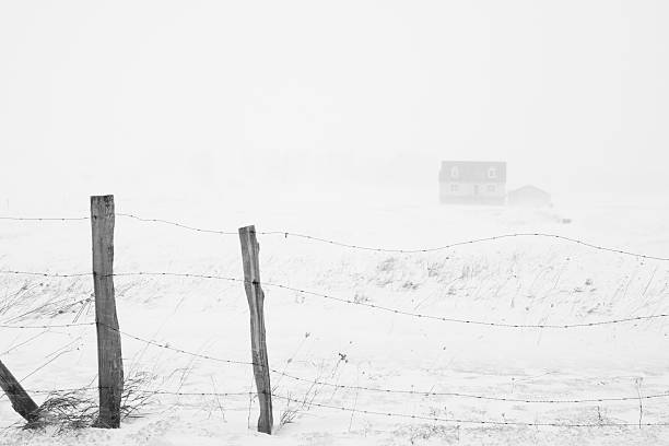 istock House in a winter storm with fencing 177332703