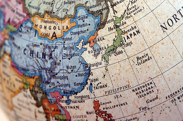 mundo (leste) - map cartography east asia china - fotografias e filmes do acervo