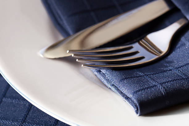 istock Cutlery with Blue Napkin on White Plate 177332986