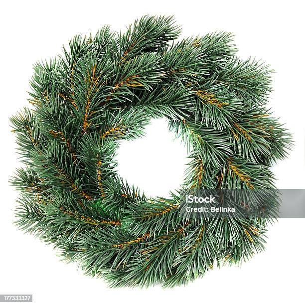 Green Round Christmas Wreath Stock Photo - Download Image Now - Border - Frame, Branch - Plant Part, Bush