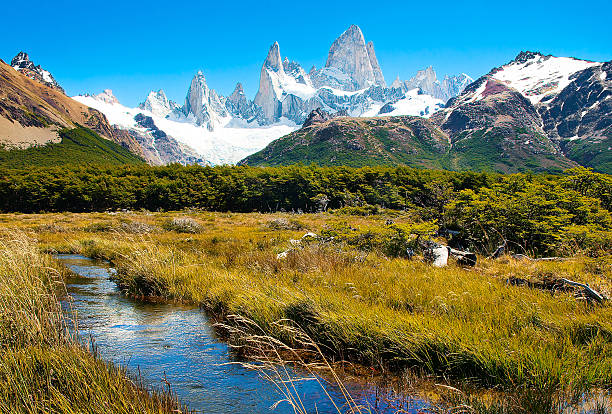 Beautiful nature landscape in Patagonia, South America "Beautiful nature landscape with Mt Fitz Roy in Los Glaciares National Park, Patagonia, South America." chalten photos stock pictures, royalty-free photos & images