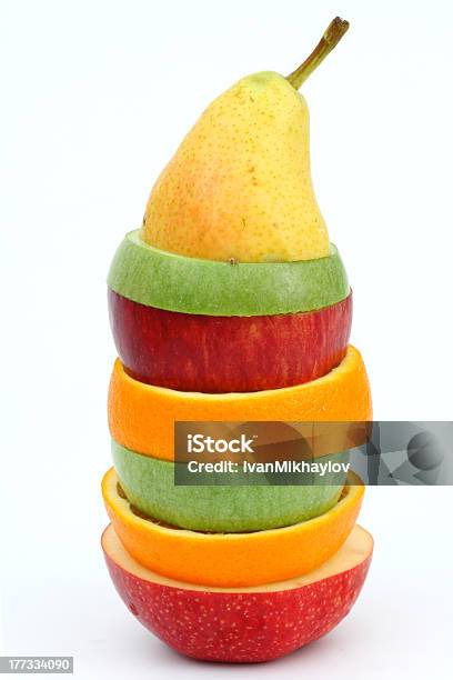 Pêra Apple Laranja Pilha - Fotografias de stock e mais imagens de Alimentação Saudável - Alimentação Saudável, Almoço, Amarelo