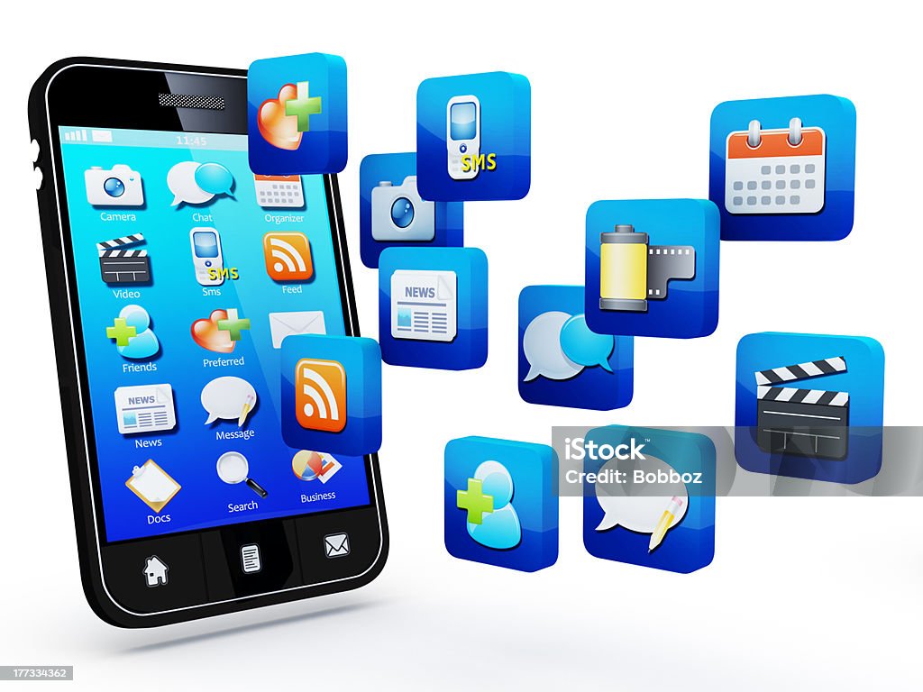Application Smartphone with cloud of application icons  Note: All Devices design and all screen interface graphics in this series are designed by the contributor him self. Accessibility Stock Photo