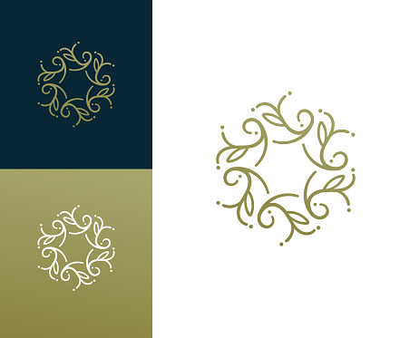 Linear leaf emblem logo design vector illustration