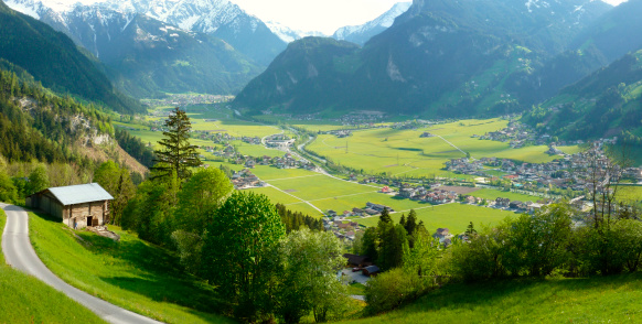 Panoramic View of Mayrhofen and Hippach in the Ziller valley
