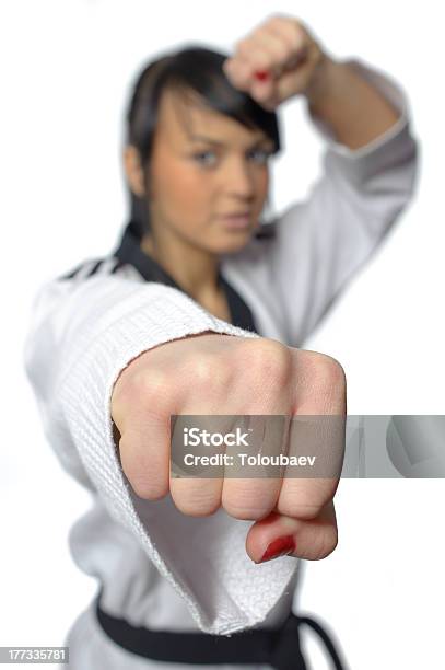 Taekwondo Woman In A Kimono On The White Background Stock Photo - Download Image Now