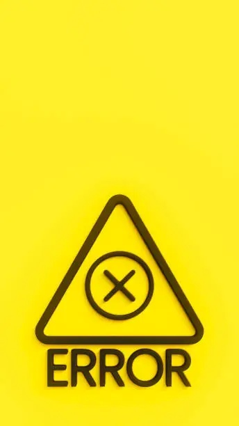 Photo of Error symbol in black color on yellow background, alert and system problems theme, 3d rendering