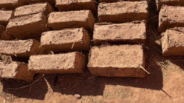 Traditional architectural style using renewable local materials for house construction. The dry earth is mixed with water, pressed into bricks and dried in the hot sun.