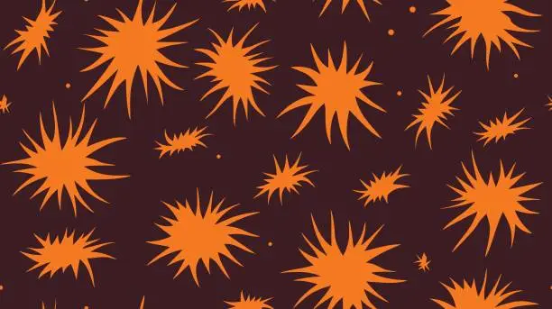 Vector illustration of Blood ink blot halloween seamless pattern. Coronavirus and virus prevention concept. Close up Corona virus cell illustration concept. Seamless vector pattern. Summer camouflage.