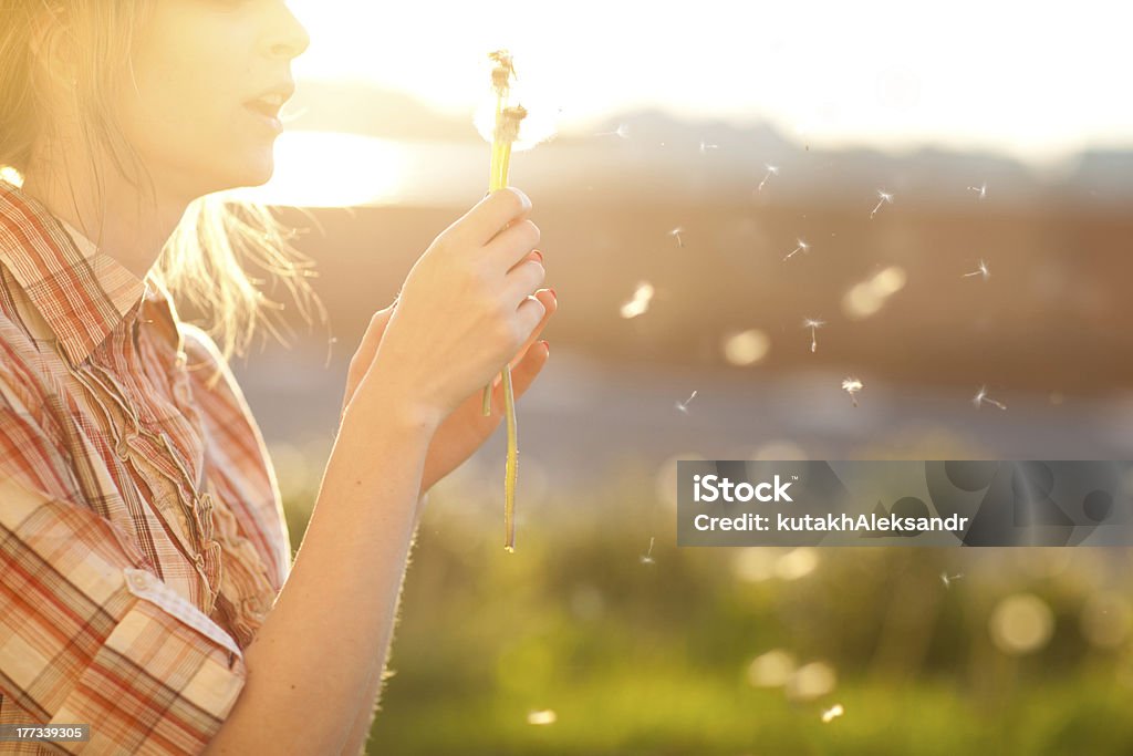 Blowing a dandelion young woman blowing a dandelion 20-24 Years Stock Photo