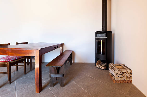 istock room with table and wood stove 177339575