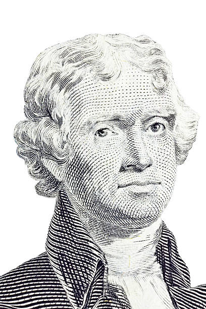 isolé macro de thomas jefferson à nous deux dollars américains. - thomas jefferson photos et images de collection