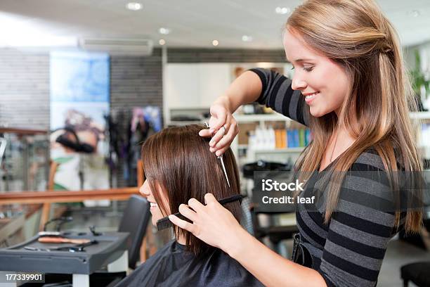 Hairdresser Cutting Clients Hair Stock Photo - Download Image Now - Hair Salon, Hairdresser, Cutting Hair