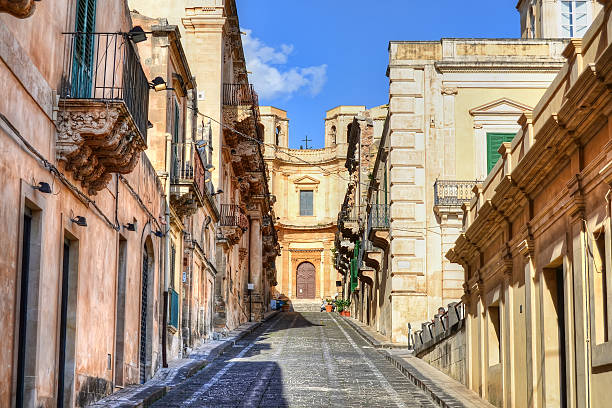 Street in Noto Street in old city of Noto in Sicily. noto sicily stock pictures, royalty-free photos & images