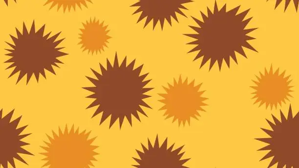 Vector illustration of Sun Ray Japan Retro. Rasterized copy. Rays. Best design for your business. Handmade vector design elements. Seamless pattern with colorful tiny outline sun. Repeating geometric tiles.