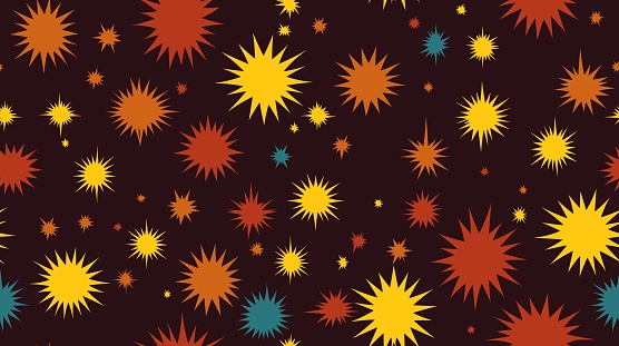 Abstract wallpaper illustration with gold and black, seamless continuous patterns. Stars background. Hand drawn seamless floral pattern. Seamless texture. Naive Daisy Flowers in Primitive Style. Colorful stars seamless pattern. Have different colors.