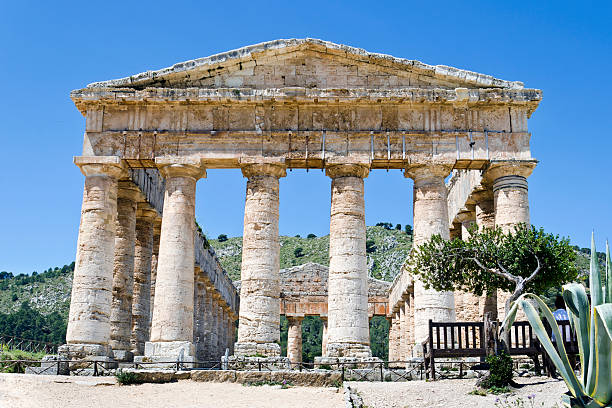 il tempio dorico di segesta - trapani close up sicily italy foto e immagini stock