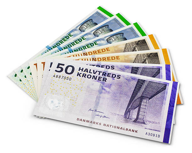 Stack of 200, 100 and 50 danish krone banknotes stock photo