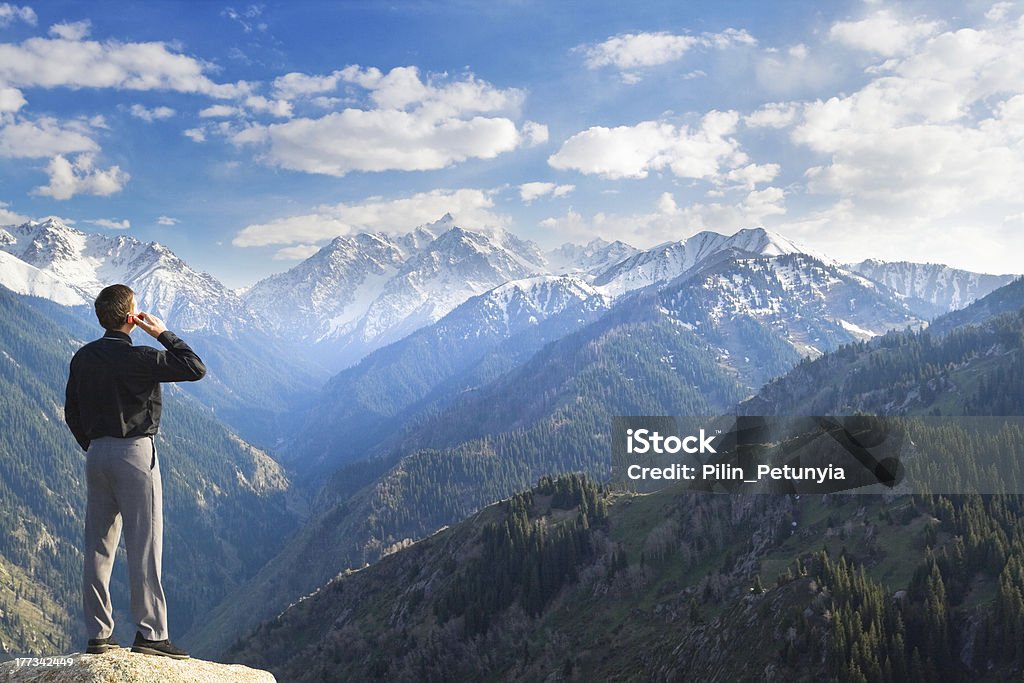 Бизнесмен, говорящий по cellphone на горы - Стоковые фото Бизне�с роялти-фри