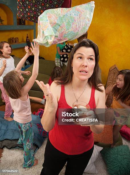 Unhappy Mom With Kids Stock Photo - Download Image Now - Child, Drunk, Rough Housing