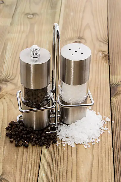 Salt- and Peppershaker on wooden background