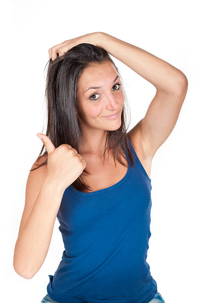 istock Smiling woman finger up 177343542