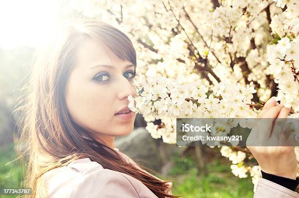 Schöne Brunette Stockfoto und mehr Bilder von Ast - Pflanzenbestandteil - Ast - Pflanzenbestandteil, Attraktive Frau, Baum