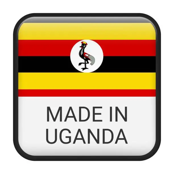 Vector illustration of Made in Uganda badge vector. Sticker with stars and national flag. Sign isolated on white background.
