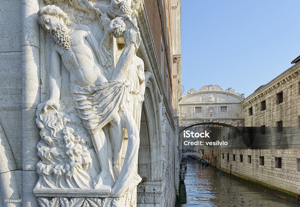 Relief of Doge Palace 1300 circa sculpture (by Filippo Calendario, Italian architect) named -Drunkness of Noah- located on the corner of Doge Palace, facing Rio de Palazzo. Architectural Feature Stock Photo