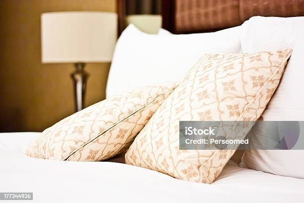 Pillows In Hotel Bedroom Stock Photo - Download Image Now - Apartment, Bed - Furniture, Bedroom