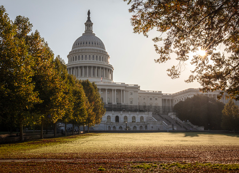 Fall sunrise over the Capitol building in Washington DC