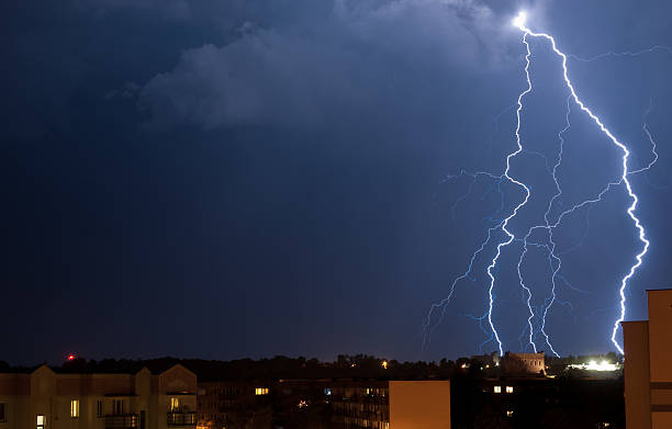 Lightning over castle stock photo