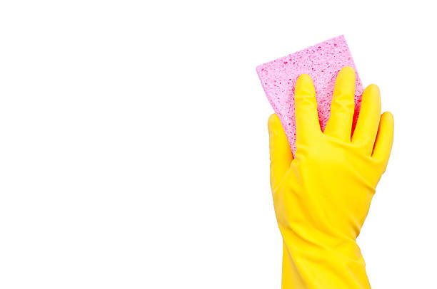 istock Yellow rubber glove with pink sponge 177345866