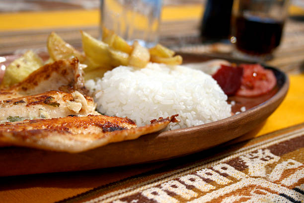 Fish, Rice and Chips stock photo