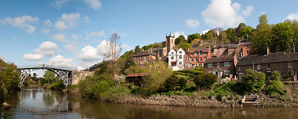 Ironbridge over the river Severn "The first iron bridge, at Ironbridge,England" ironbridge shropshire stock pictures, royalty-free photos & images