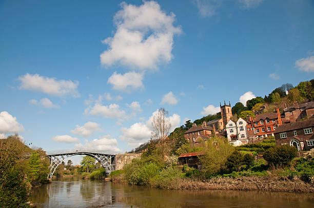 Ironbridge over the river Severn "The first iron bridge, at Ironbridge,England" ironbridge shropshire stock pictures, royalty-free photos & images