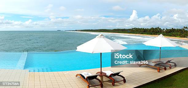 The Panorama Of Sea View Swimming Pool And Beach Stock Photo - Download Image Now - Luxury Hotel, Swimming Pool, Asia