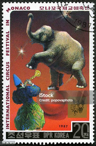 Dpr Korea 1987 Shows Clown Elephant International Circus Festival Monaco Stock Photo - Download Image Now