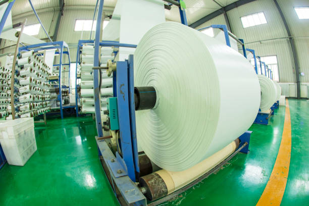 istock Packaging bag production workshop, A factory workshop where textile belts are produced 1773477904