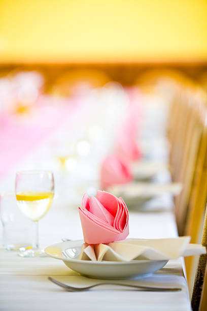 Reception or wedding table ready, close focus stock photo