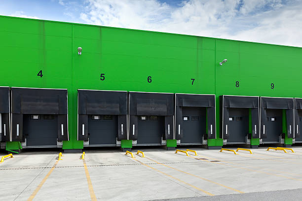 istock Front view of loading docks in the industrial warehouse 177348606