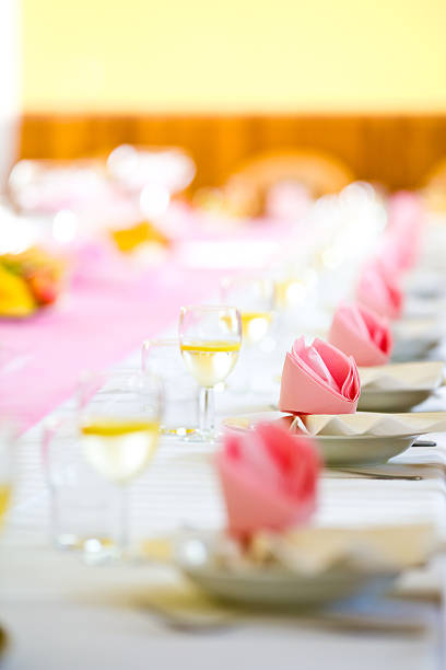 Reception or wedding table ready, farther focus stock photo