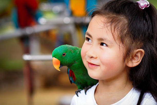 istock cute little girl and parrot 177348935